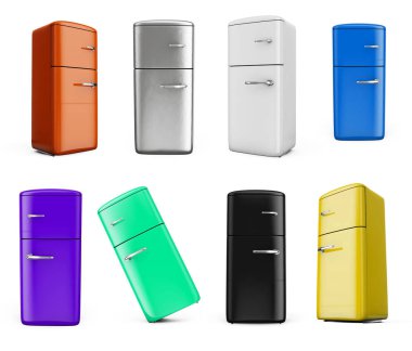 Retro buzdolabı beyaz bacground 3d render sette izole