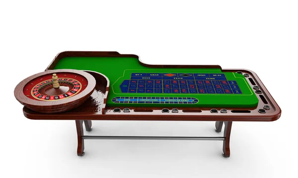 Rueda de ruleta de casino con fichas de casino aisladas en el casino verde —  Fotos de Stock