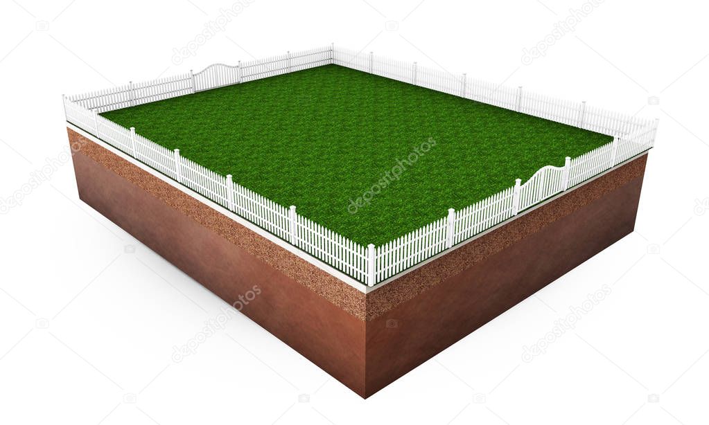part of land with stone fence. 3d rendering