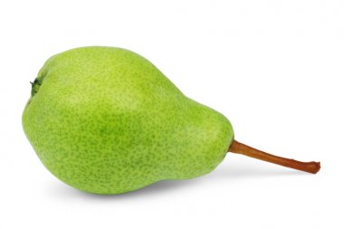 Yaprak üzerinde beyaz izole Kırmızı Sarı armut meyve