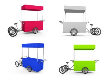 Vintage dondurma Bisiklet sepeti otobüs 3d çizim.