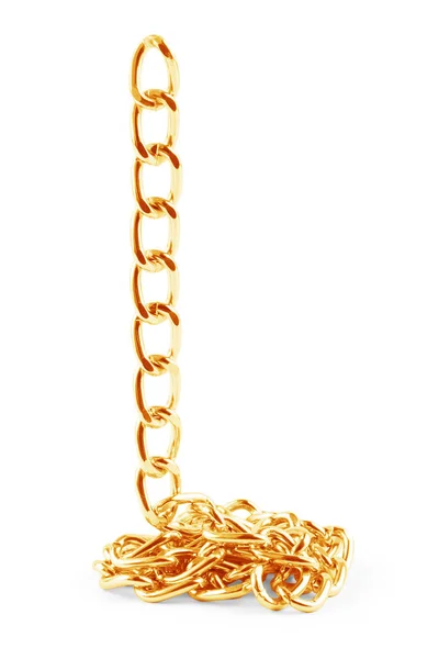 Bükülmüş yüzük altın zinciri. Beyaz izole — Stok fotoğraf