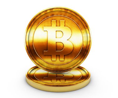 Bitcoin işaretli altın para. 3d oluşturma.
