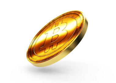 Bitcoin işaretli altın para. 3d oluşturma.