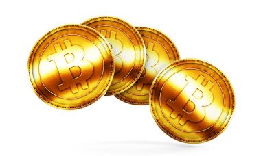 Bitcoin işaretli altın para. 3d oluşturma.