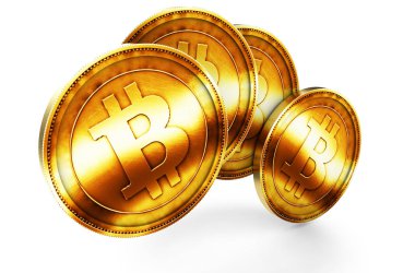 Bitcoin işaretli altın para. 3d oluşturma.