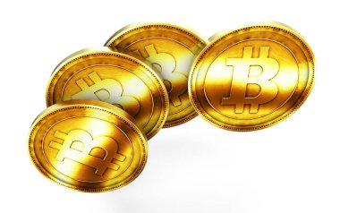 Bitcoin işaretli altın para. 3d oluşturma.