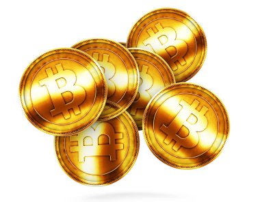 Bitcoin işaretli altın para. 3d oluşturma.