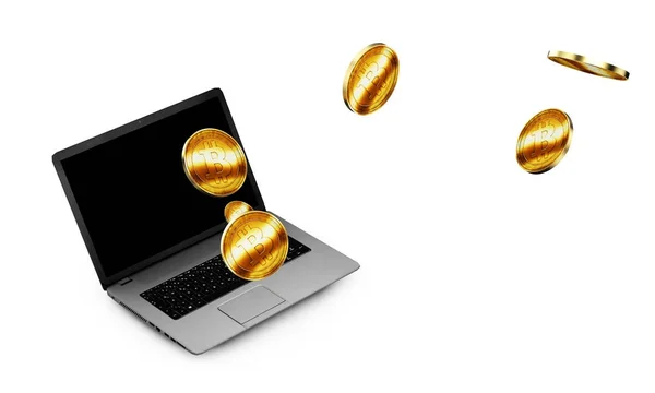 3D ілюстрації з Золотий Bitcoin повинен бути вставлений в монета прийняти заклад — стокове фото