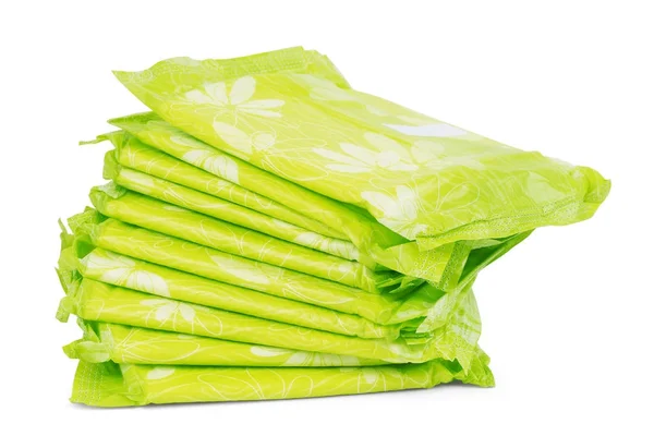 Pacote de almofada sanitária verde vívida para proteção de higiene da mulher é — Fotografia de Stock