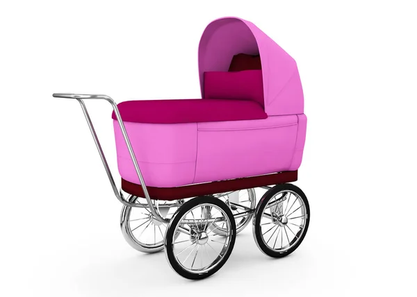 Retro baby stroller terisolasi dengan latar belakang putih. Untuk gadis. 3d r — Stok Foto