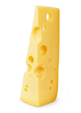 Bir parça peynir beyaza izole edilmiş.