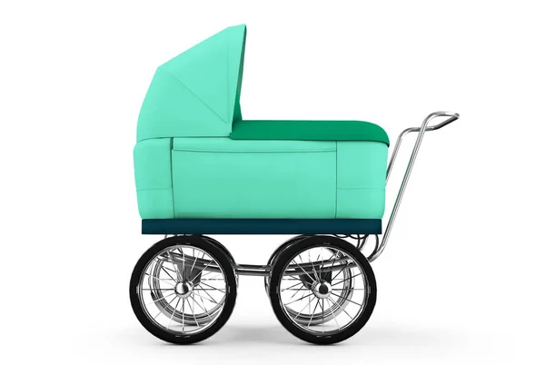 Retro Kinderwagen isoliert auf weißem Hintergrund. für Junge. 3d re — Stockfoto