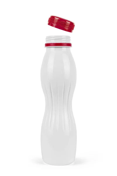 Plastic fles yoghurt geïsoleerd op achtergrond. — Stockfoto