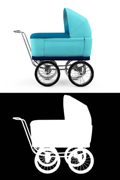 Retro baby stroller isolated on white background. For boy. 3d re — Stock Photo, Image