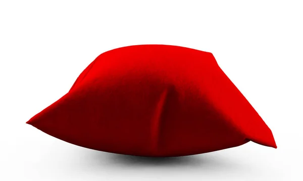 Beyaz sırtüstü izole edilmiş 3 boyutlu kırmızı kadife yastık. — Stok fotoğraf