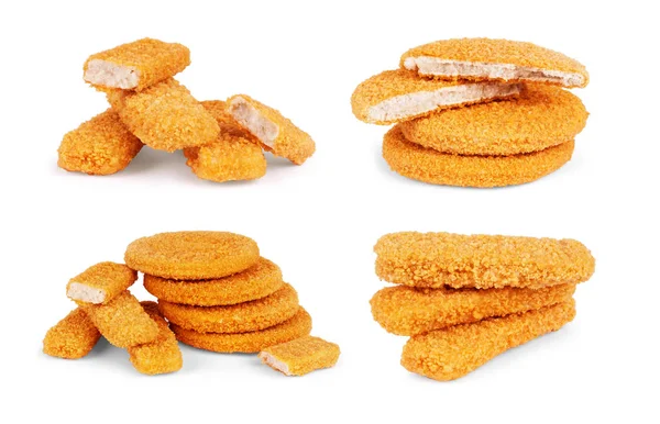 Crispy Fish fingers isolated on white background set — Stock Photo, Image