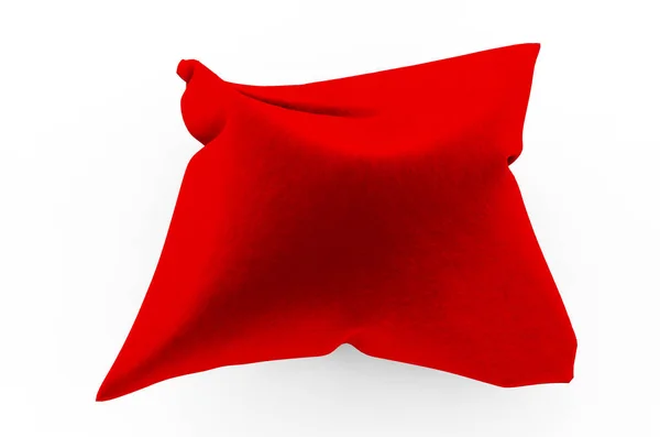Beyaz sırtüstü izole edilmiş 3 boyutlu kırmızı kadife yastık. — Stok fotoğraf