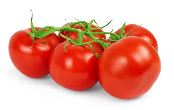 Tre färska tomater med gröna blad isolerade på vit bakgrund — Stockfoto