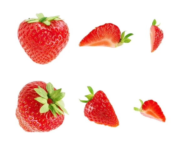 Σύνολο φράουλες σε ένα κούρεμα και ένα σύνολο, με μια σπονδυλική στήλη, απομονωμένη o — Φωτογραφία Αρχείου
