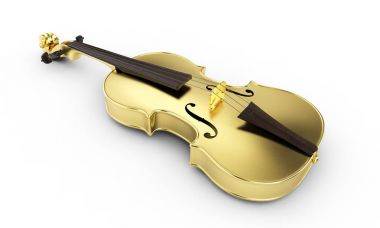 gold polished violin on background. 3d rendering clipart