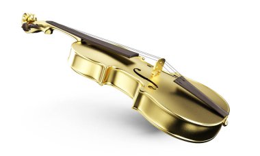 gold polished violin on background. 3d rendering clipart
