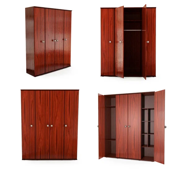 Empty open wooden wardrobe isolated on the whitebackground. 3d i — Stock Photo, Image