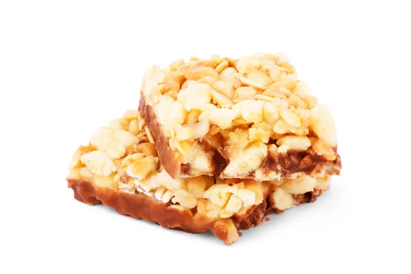 Gezonde muesli bar (muesli of granen bar) geïsoleerd op witte bac — Stockfoto