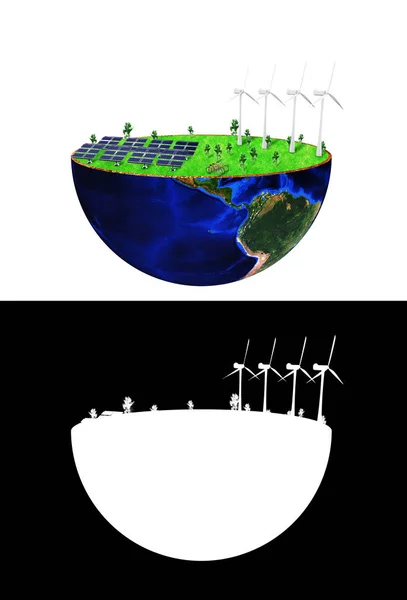 Eko kavramı. 3D render. Güneş enerjisi kasaba, Rüzgar enerjisi. Kaydet — Stok fotoğraf