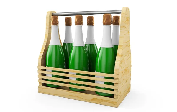 Şarap veya şampanya şişe ve kutu 3d render — Stok fotoğraf