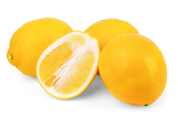 Beyaz arka plan üzerinde izole bütün ve yarım limon meyve — Stok fotoğraf