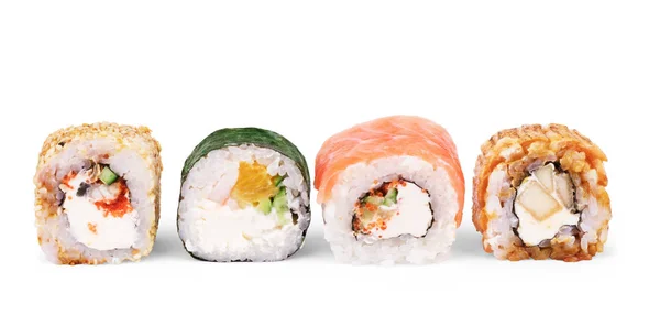 Restaurante de comida japonesa, plato de rollos de sushi maki gunkan o platte —  Fotos de Stock