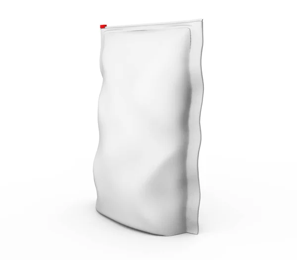Üres fólia, műanyag fehér kávé táska elszigetelt fehér background — Stock Fotó