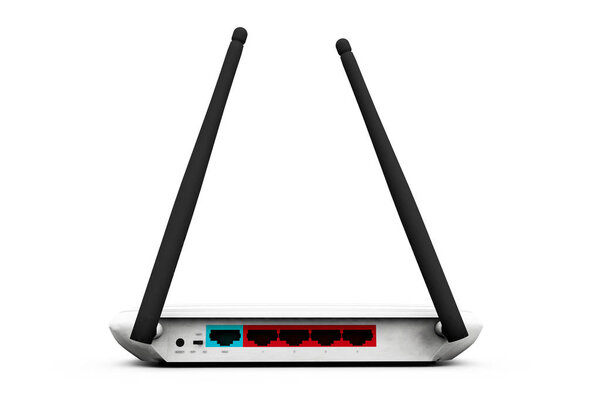 one modem router with two antennas for wireless network (3d rend