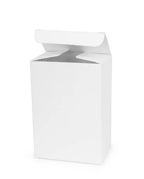 Close up de um modelo de caixa branca no fundo branco — Fotografia de Stock