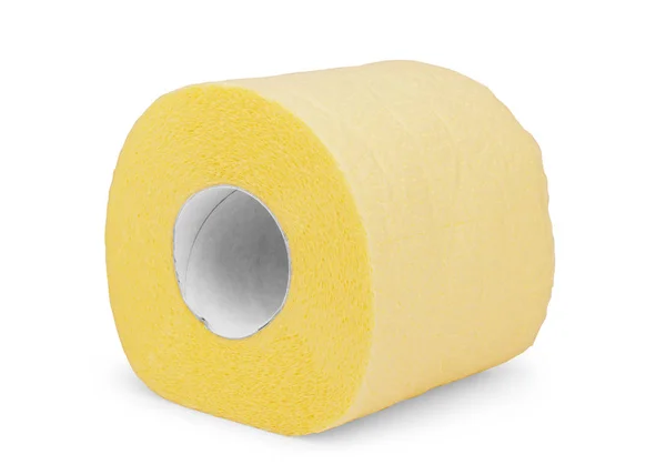 O rolo de papel higiênico amarelo isolado no fundo branco — Fotografia de Stock