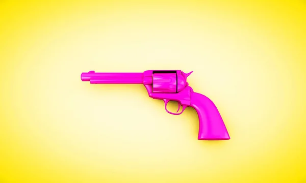 Revólver azul sobre um fundo rosa, renderização 3d. Conceito criativo — Fotografia de Stock
