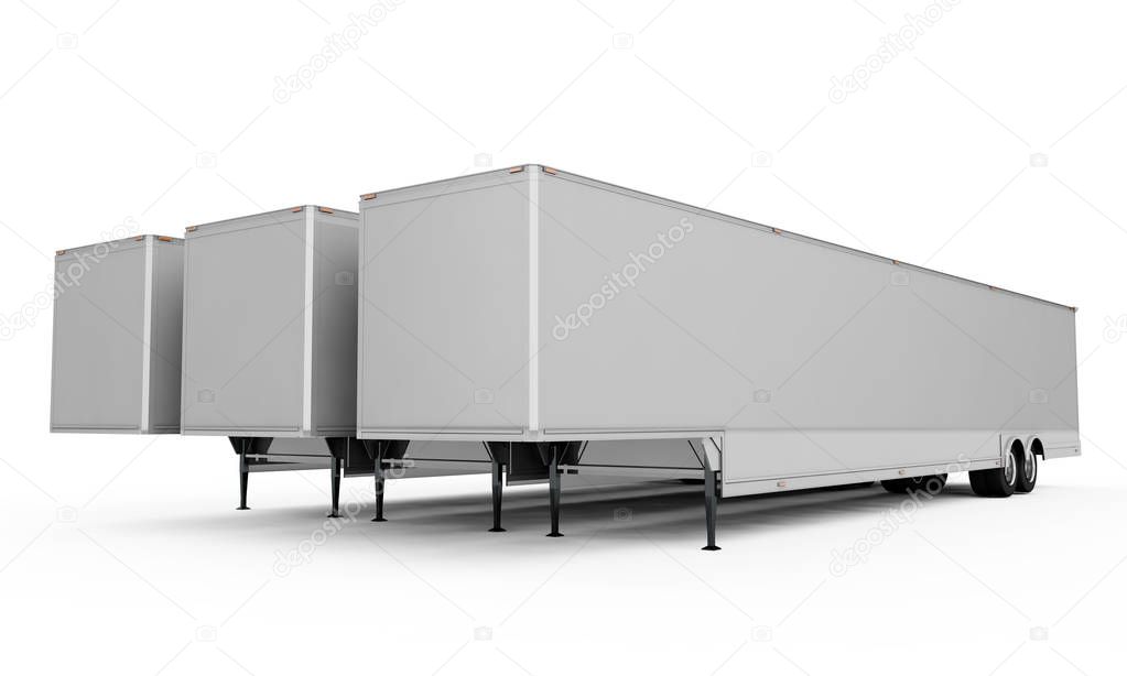 Blank white parked semi trailer, isolated on white background 3d