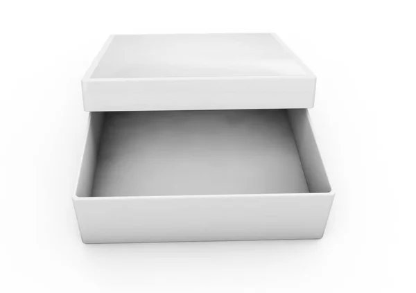 Blanco 3d renderizado en blanco caja rectangular abierta con caja separada —  Fotos de Stock