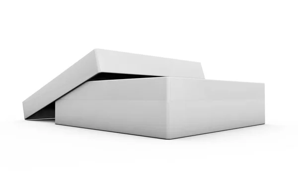 Blanco 3d renderizado en blanco caja rectangular abierta con caja separada —  Fotos de Stock