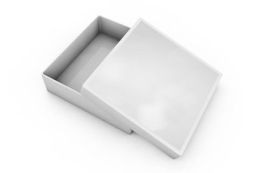 3D render boş açık dikdörtgen kutu kutu ayrı ile beyaz 