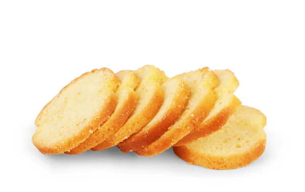 Zestaw Sucharki z wholewheat mąki, chleb biały na białym tle na plasterki — Zdjęcie stockowe