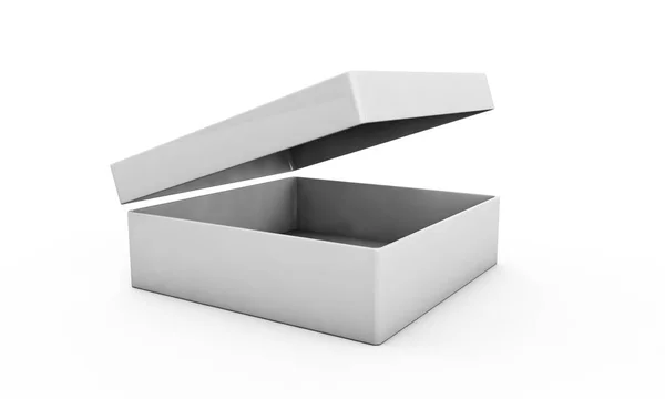 Blanco 3d renderizado en blanco caja rectangular abierta con caja separada —  Fotos de Stock