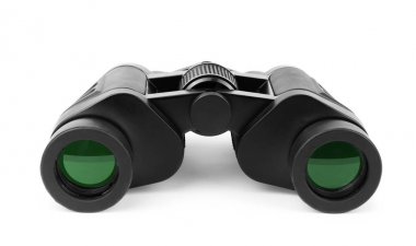 Beyaz arkaplanda siyah dürbünler izole edildi.