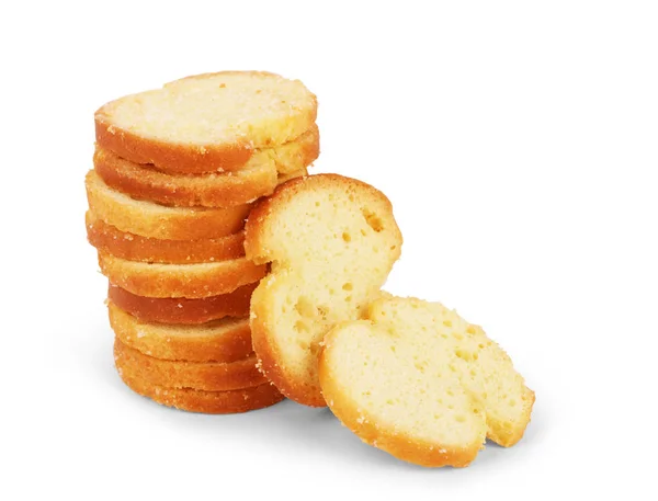 Zestaw Sucharki z wholewheat mąki, chleb biały na białym tle na plasterki — Zdjęcie stockowe