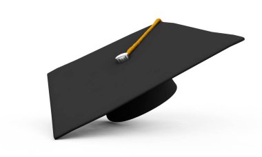 Mezuniyet kap diploması ile 3D Illustration. Whit üzerinde izole