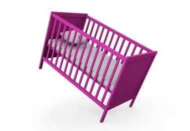 Beyaz arka plan üzerinde izole ahşap karyolası yatak. 3D render.