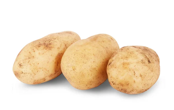 Три больших молодых картофеля на белом фоне — стоковое фото