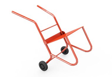 Beyaz bir el arabası yakın çekim. 3D render resim.