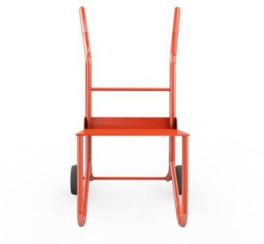 Beyaz bir el arabası yakın çekim. 3D render resim.